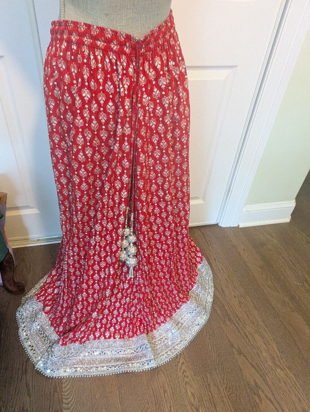 Priya Red Embellished Lehenga Skirt XL | Mirror Work | Wedding & Festive Wear